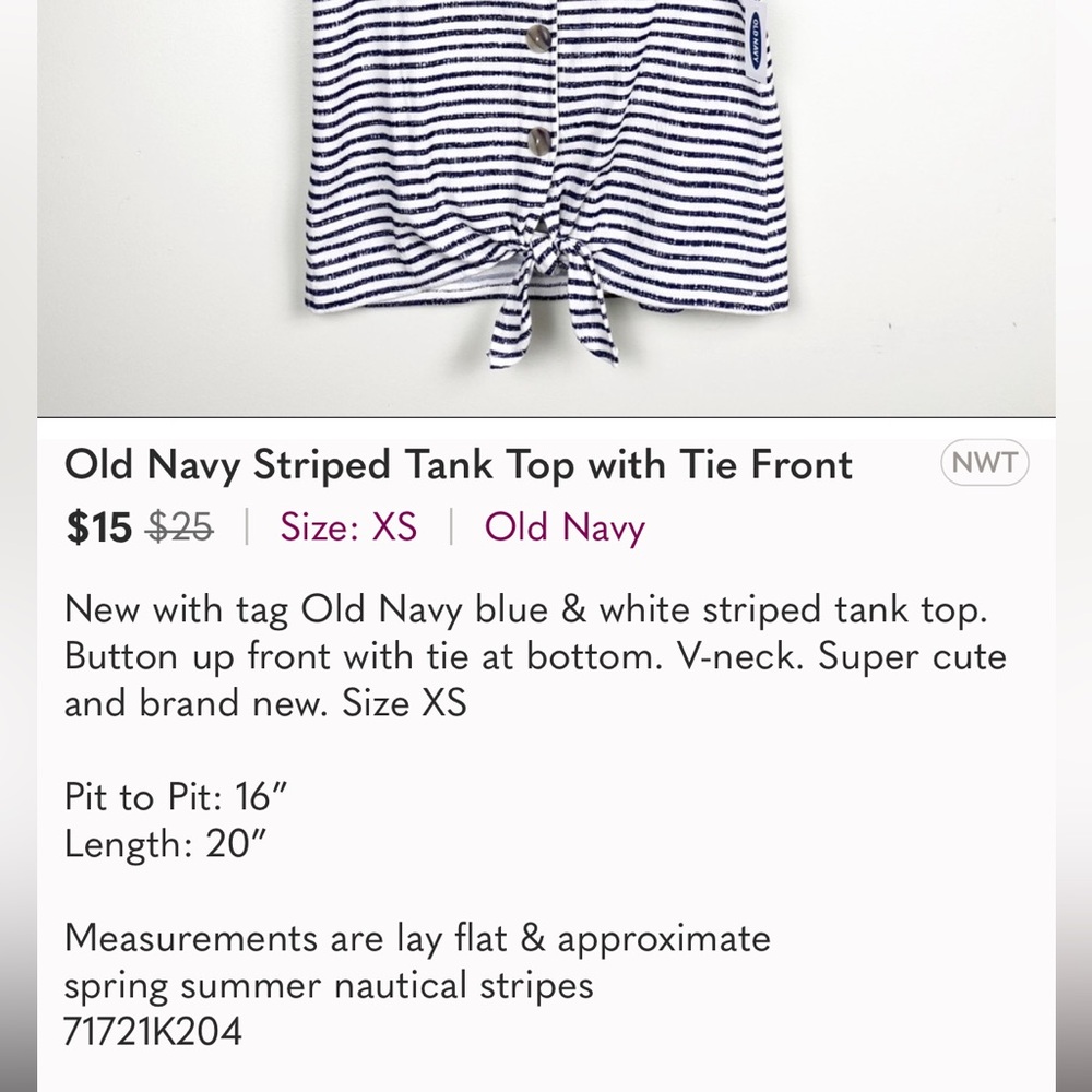 Old Navy Striped Tank Top with Tie Front